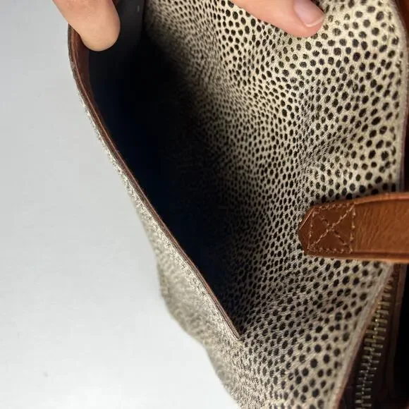 Madewell Crossbody Bag The Zip-Top Double Handles Leather Spotted Dyed Calf Hair - Picture 4 of 11